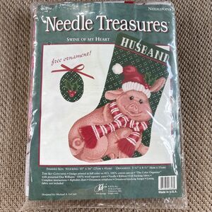 NEW Vintage Needle Treasures Swine Of My Heart Christmas Stocking Needlepoint